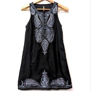 Free People Black Beautifully Embellished Sleeveless Tunic Mini Dress